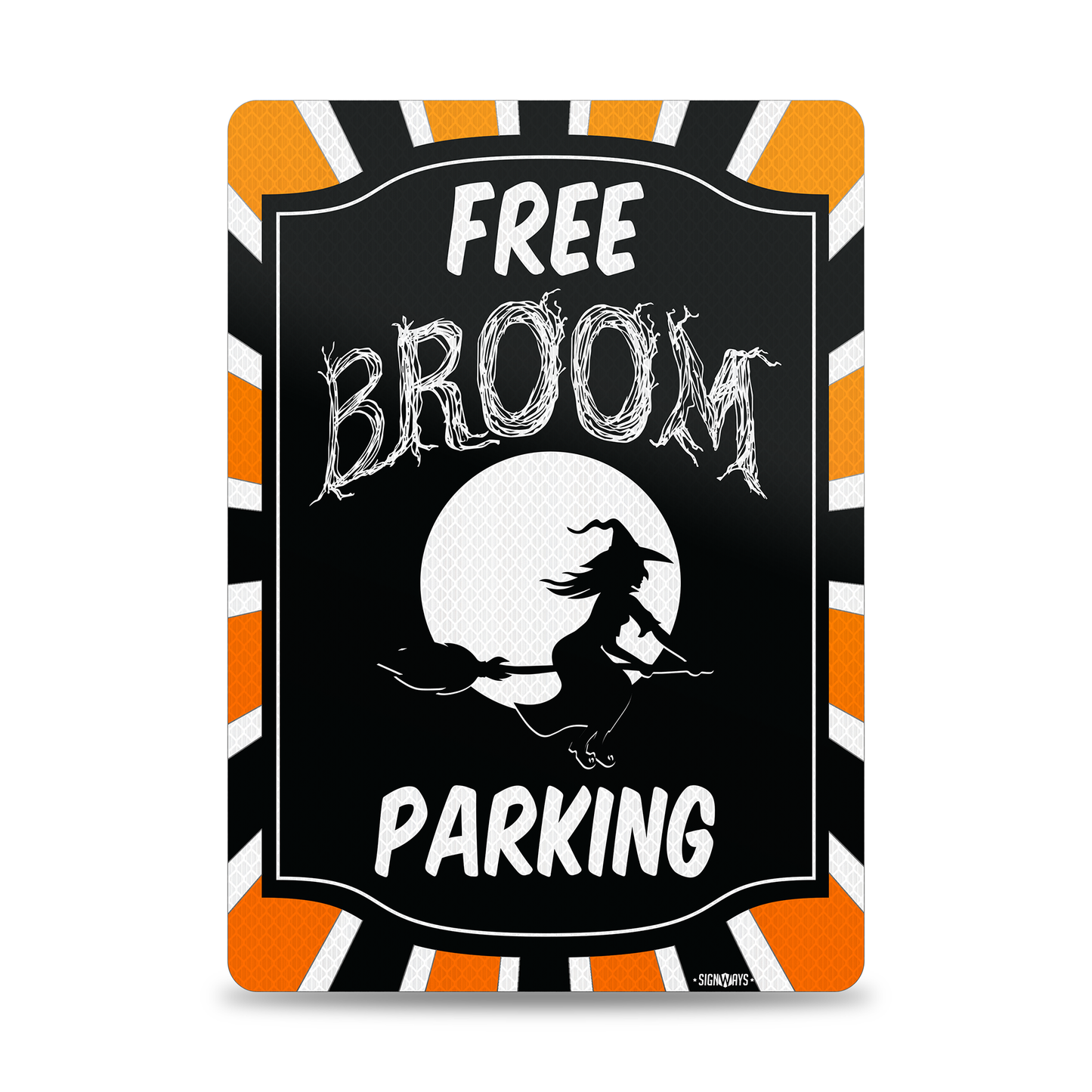 Witches Broom Halloween Décor, Free Broom Parking Sign for Outdoor Aluminum 14x10”