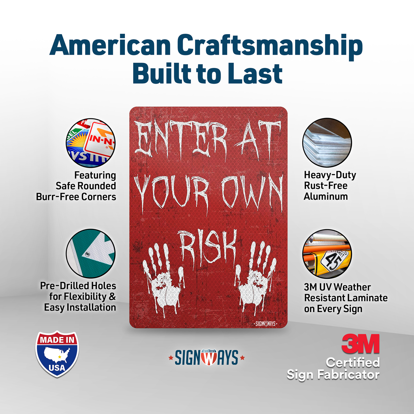 Outdoor Halloween Yard Signs: Enter At Your Own Risk Aluminum Red 14x10”