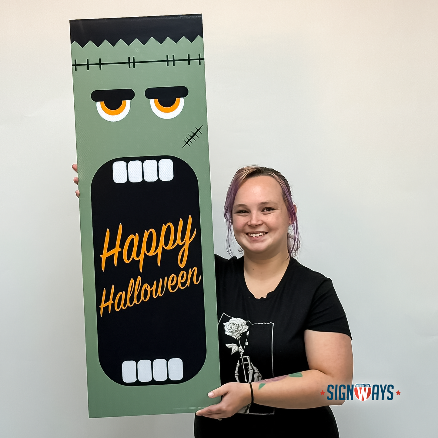 Halloween Welcome Sign: Frankenstein Decor 12x36” | Made in USA SignWays