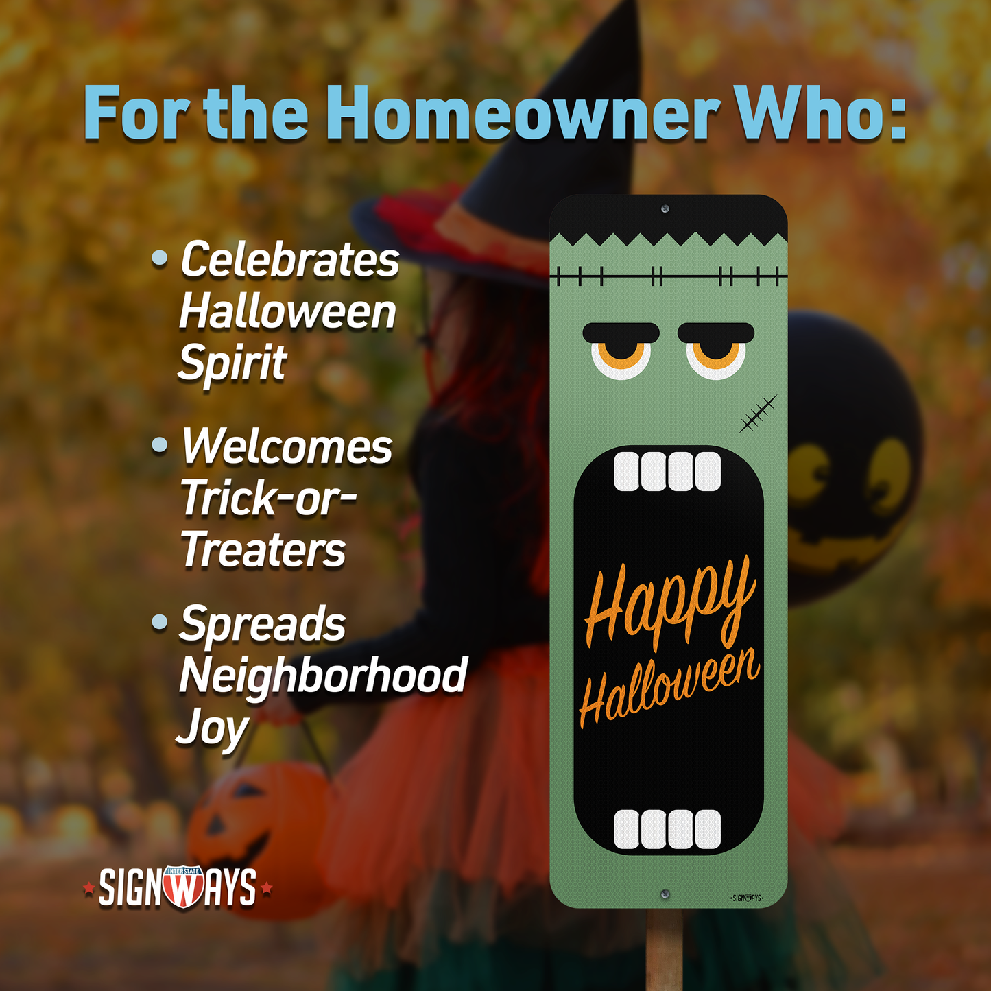 Halloween Welcome Sign: Frankenstein Decor 12x36” | Made in USA SignWays
