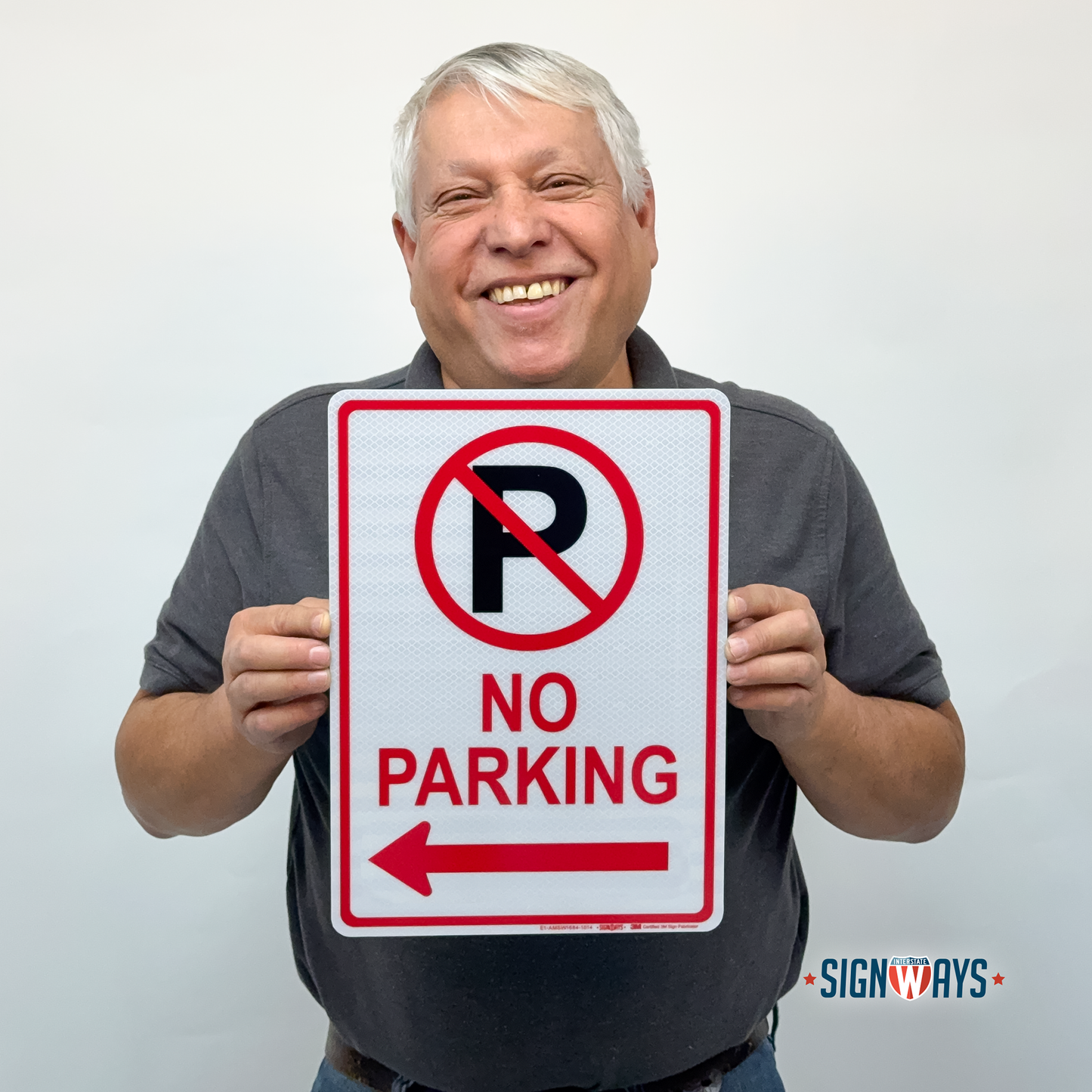 No Parking Sign Aluminum (Left Arrow w Symbol) | 3M Grade Aluminum Reflective | Weather-Proof | Made in USA
