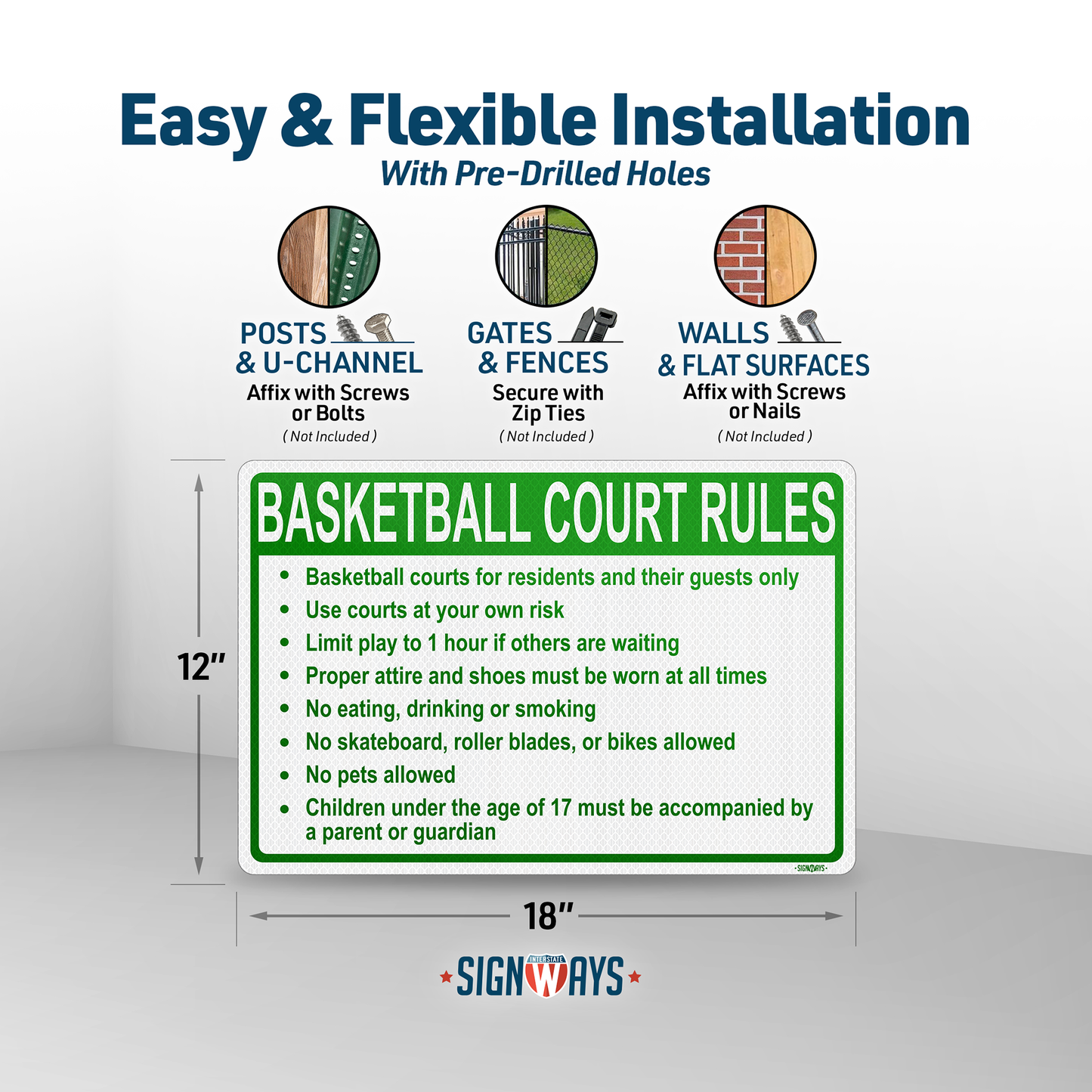Basketball Court Rules Sign | Gym Rules Signs for Business Community Safety | Horizontal