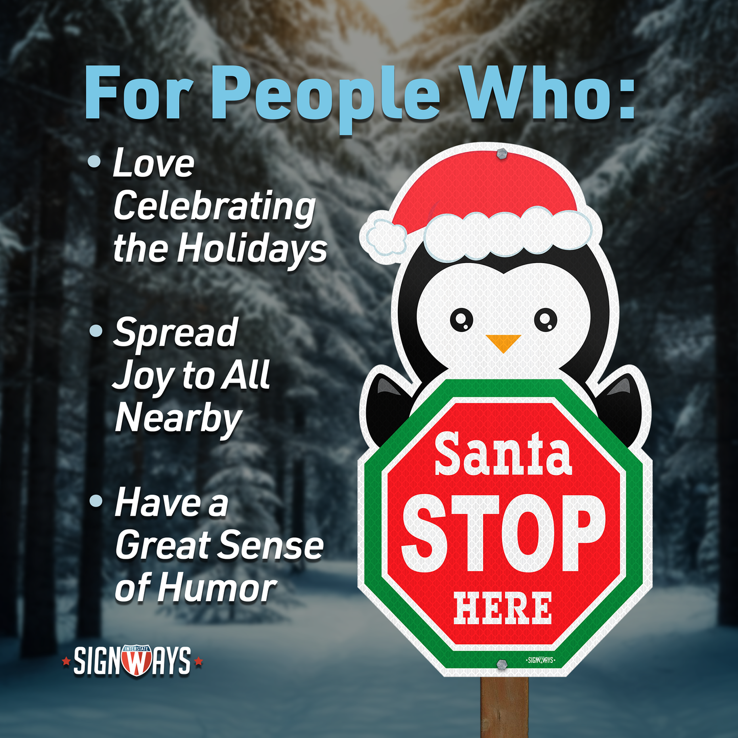 Christmas Penguin Santa Stop Here Sign
