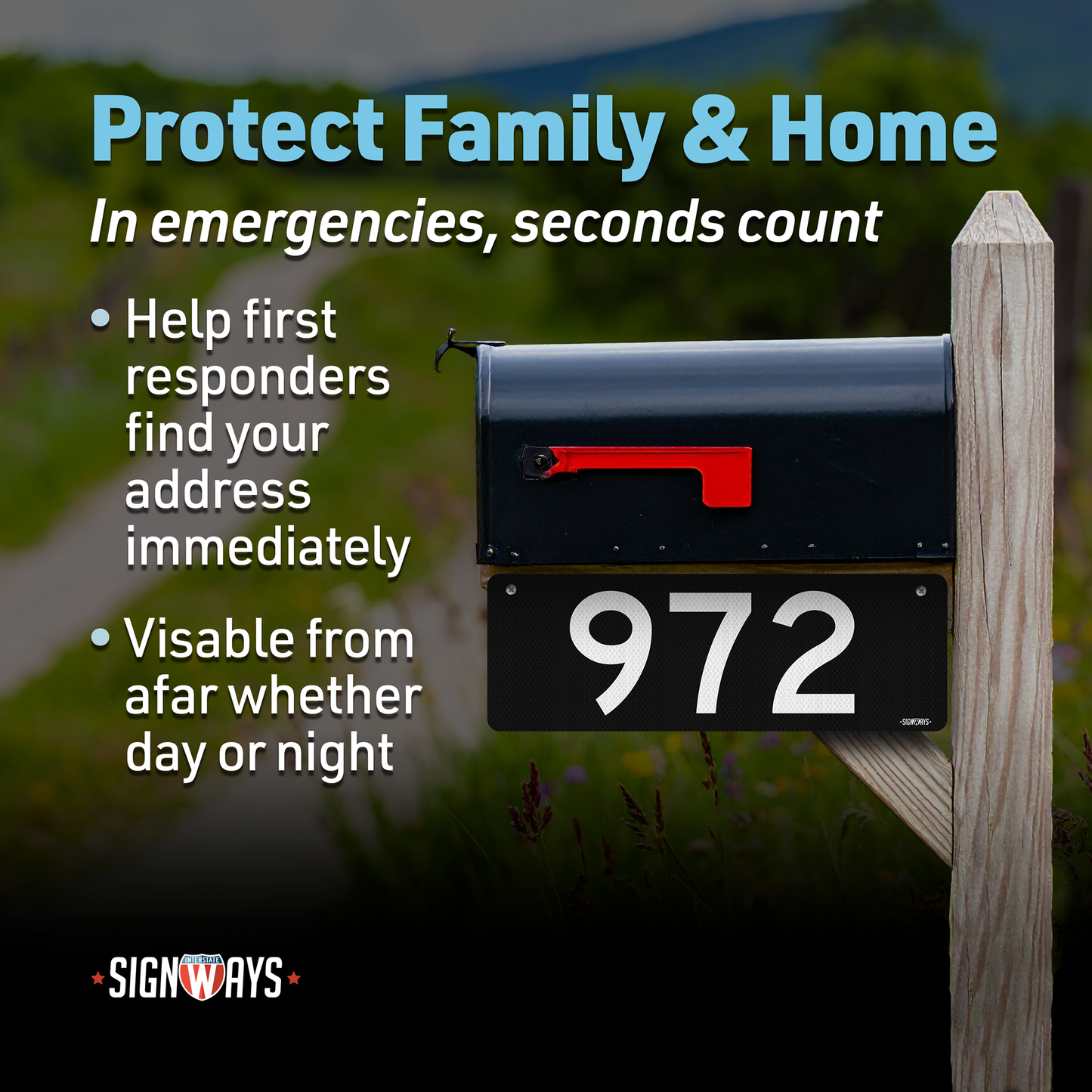 SignWays 911 Address Reflective Signs | Custom Double-Sided House Numbers Horizontal