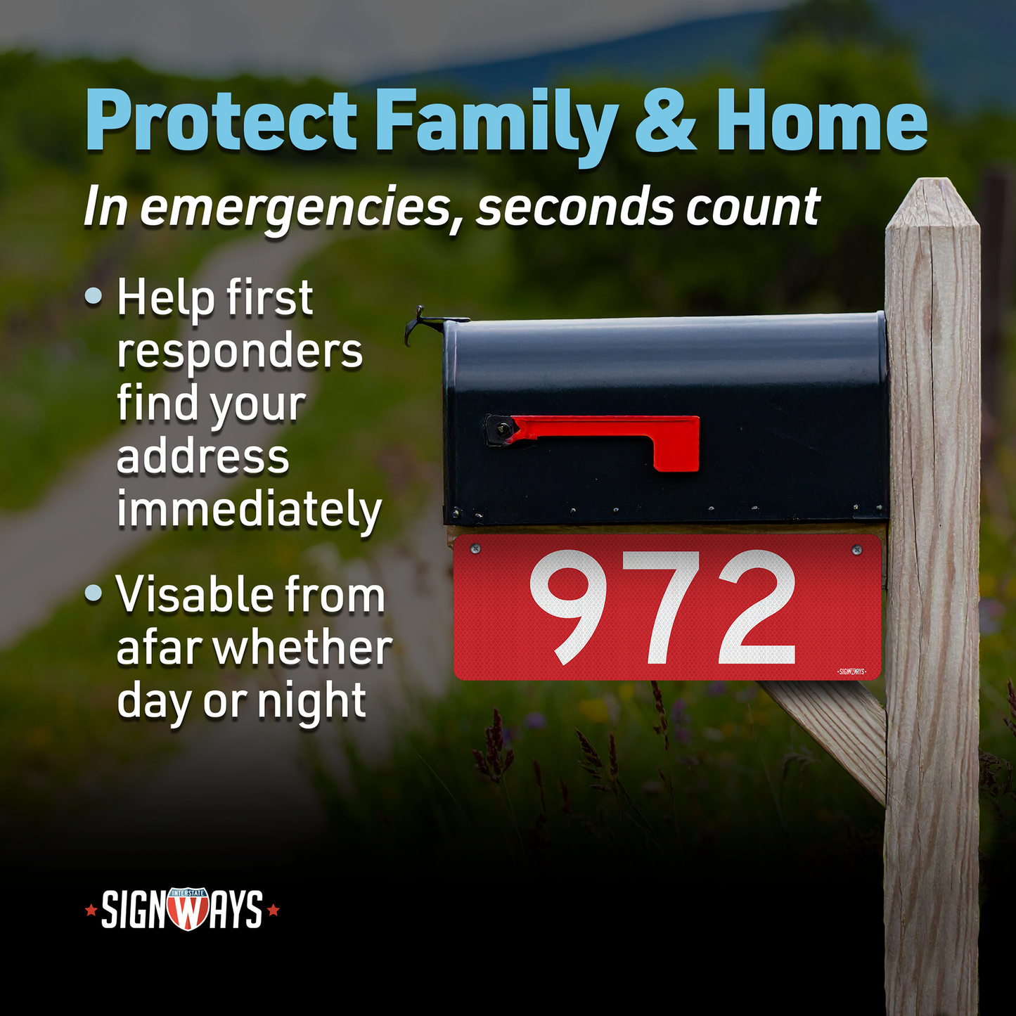 SignWays 911 Address Reflective Signs | Custom Double-Sided House Numbers Horizontal