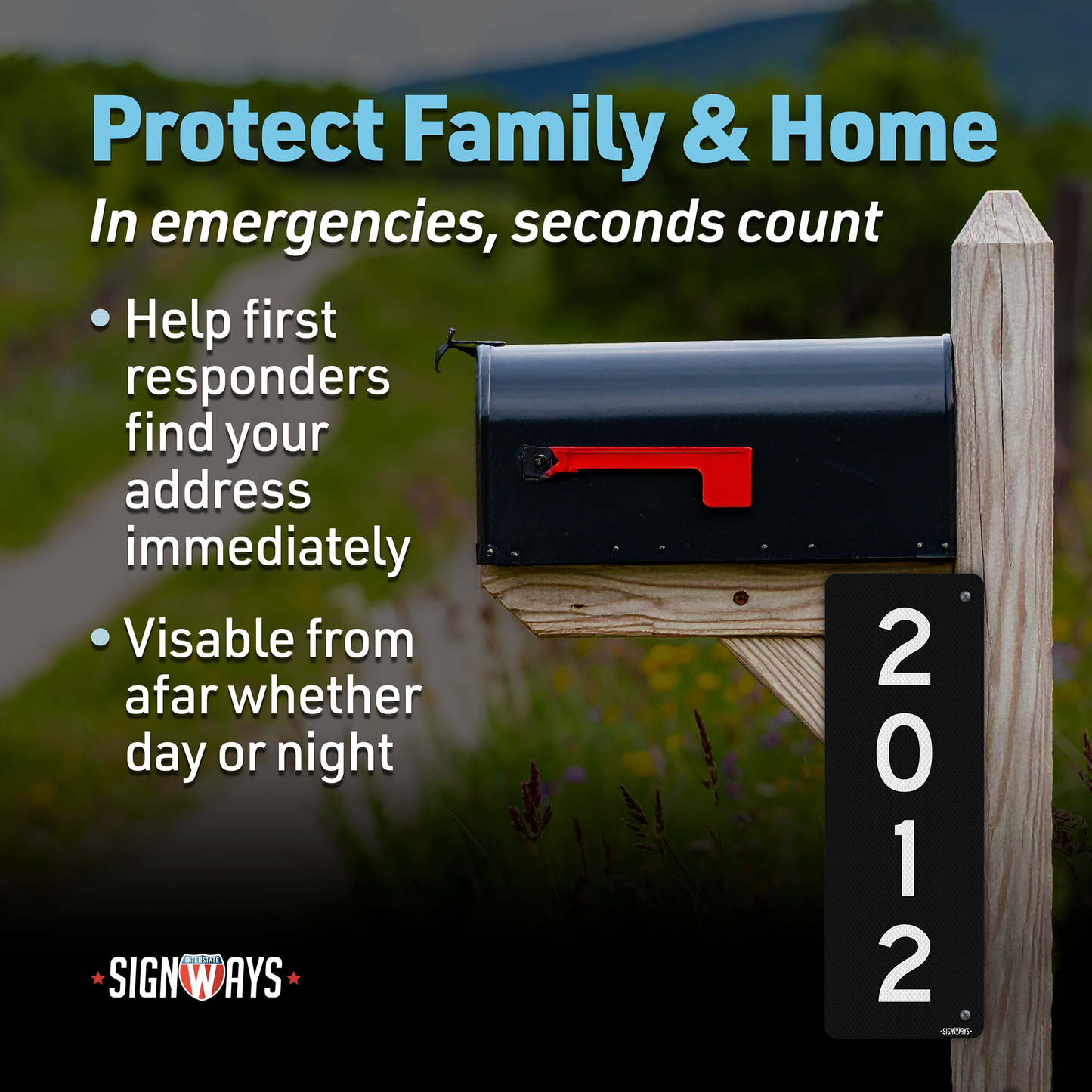 SignWays 911 Address Reflective Signs | Custom Double-Sided House Numbers Vertical
