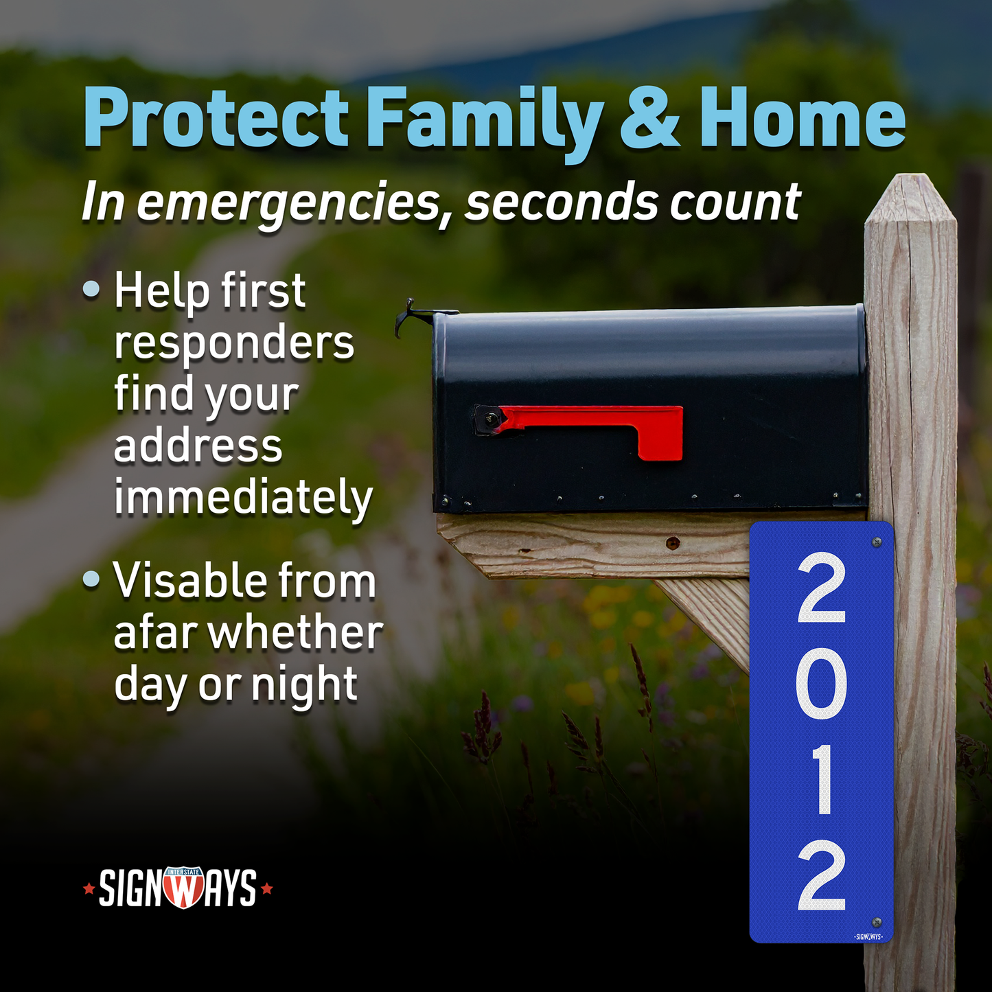 SignWays 911 Address Reflective Signs | Custom Double-Sided House Numbers Vertical