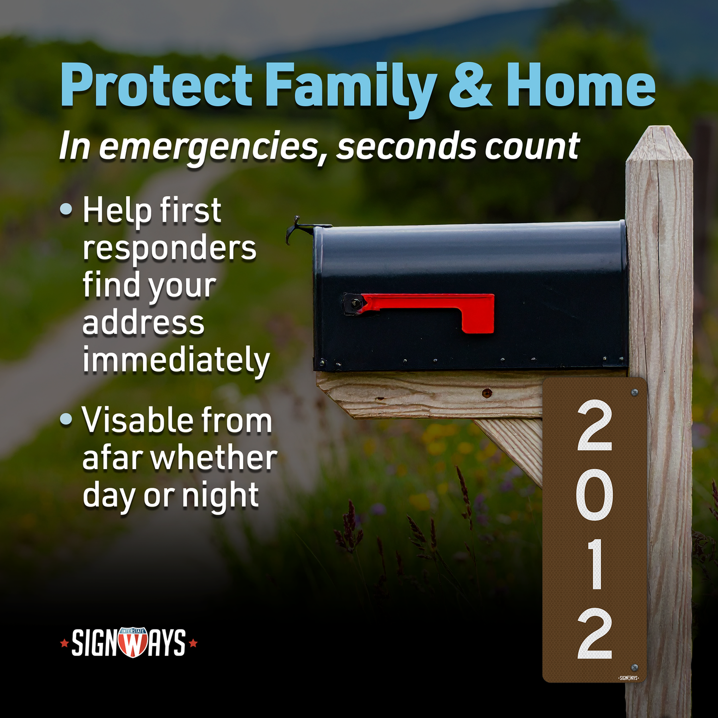 SignWays 911 Address Reflective Signs | Custom Double-Sided House Numbers Vertical
