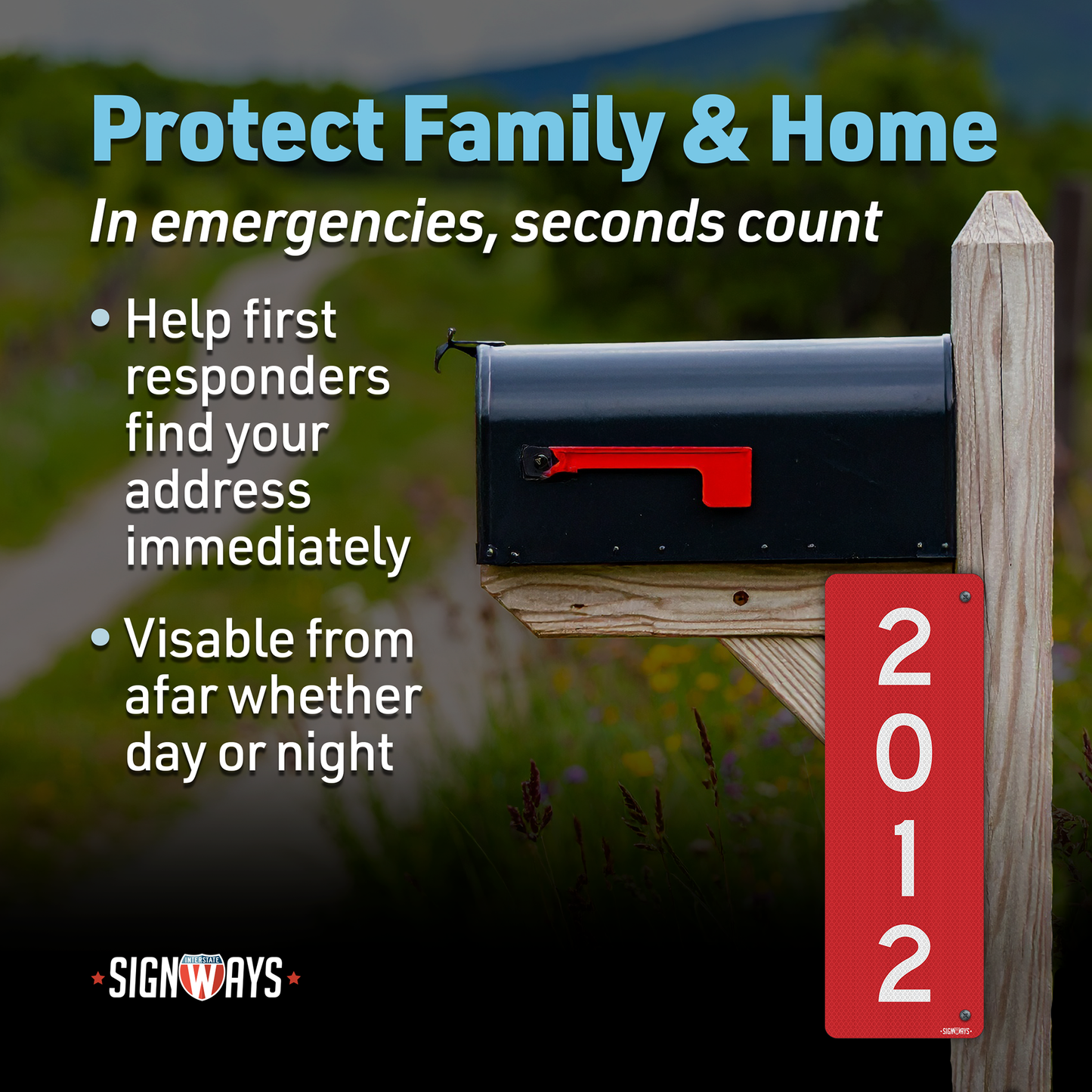 SignWays 911 Address Reflective Signs | Custom Double-Sided House Numbers Vertical