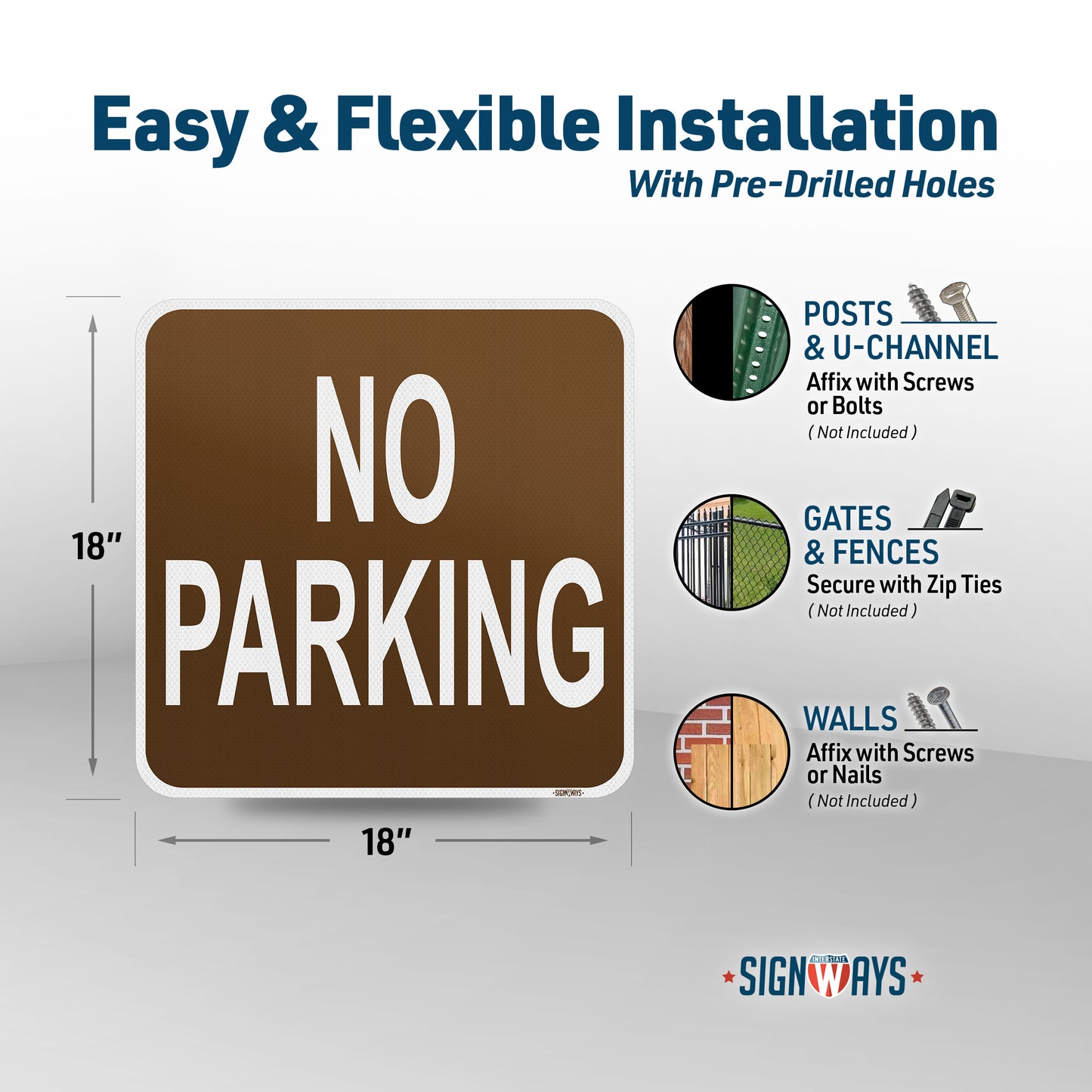 SignWays No Parking Signs, Metal Brown | 3M Grade Aluminum | Made in USA