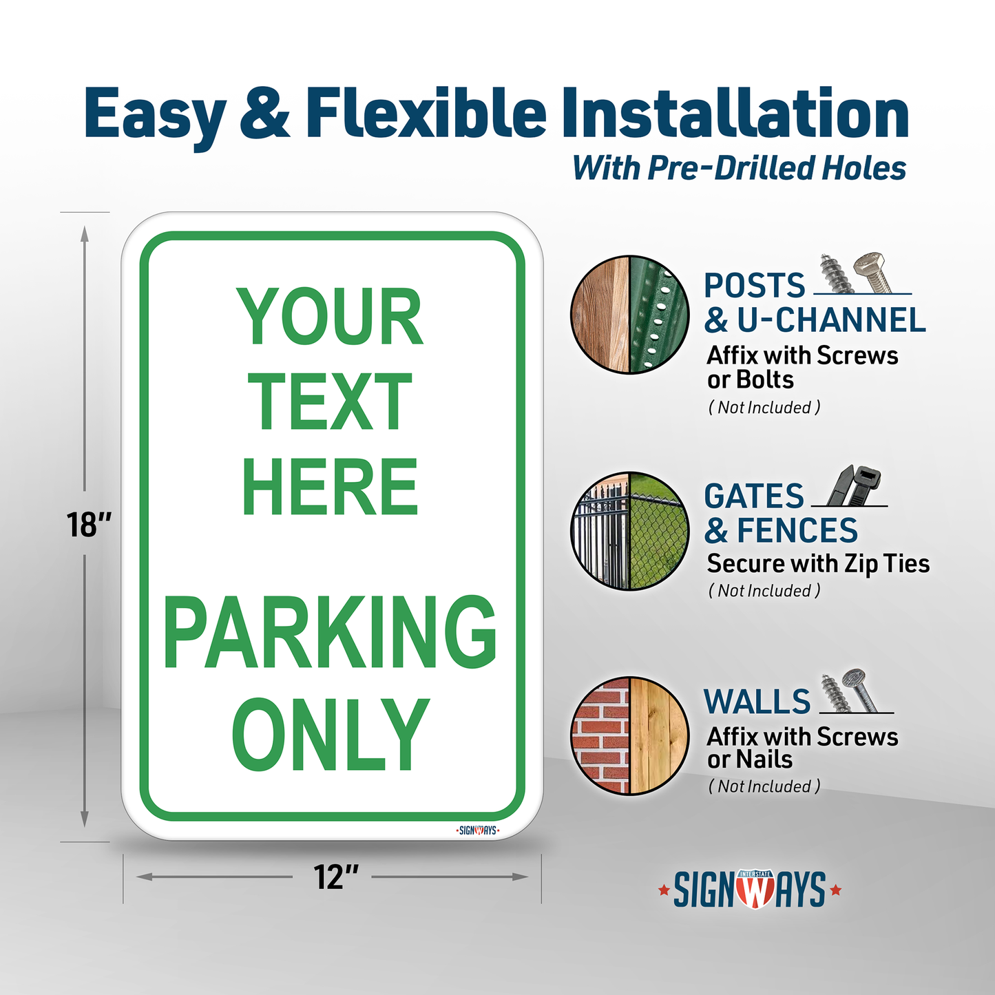 Parking Signs for Outside | Custom Sign Outdoor Metal | Design Color Font Text | 12x18”