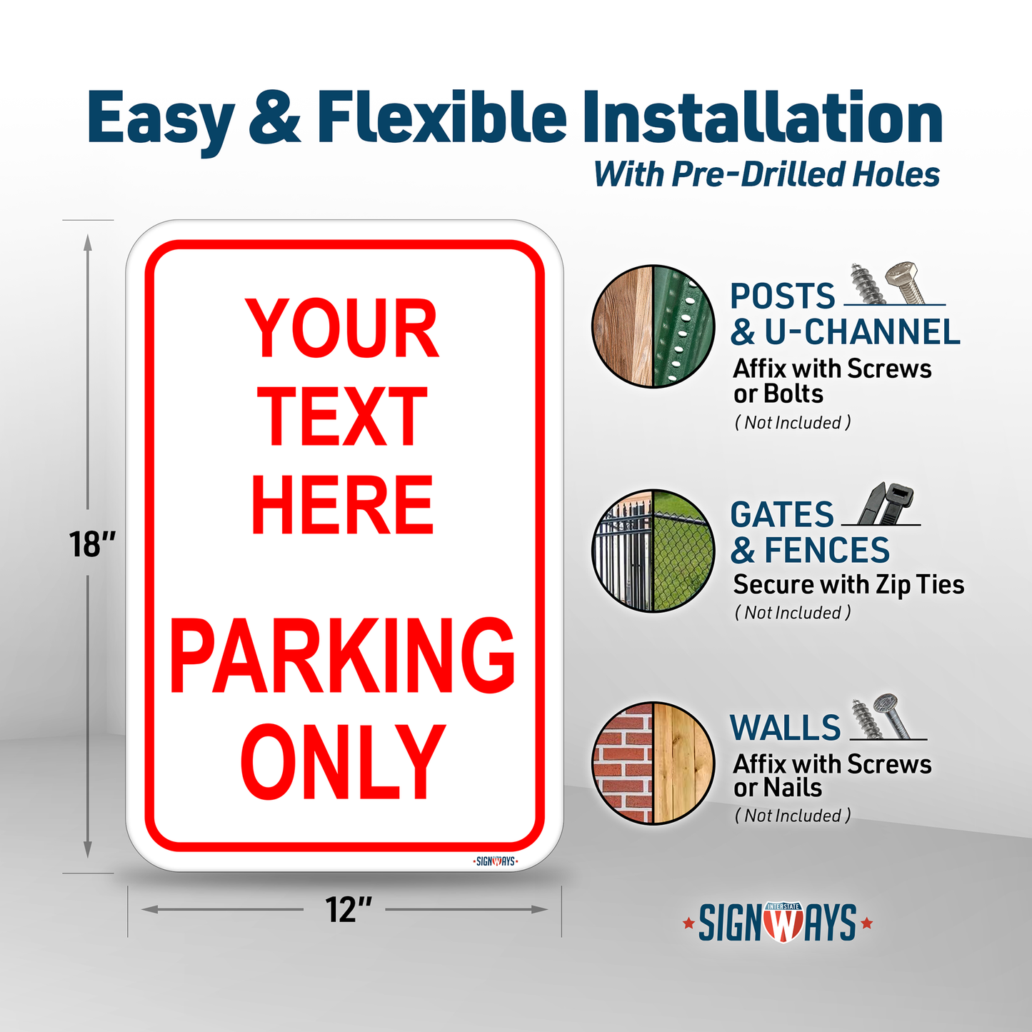 Parking Signs for Outside | Custom Sign Outdoor Metal | Design Color Font Text | 12x18”