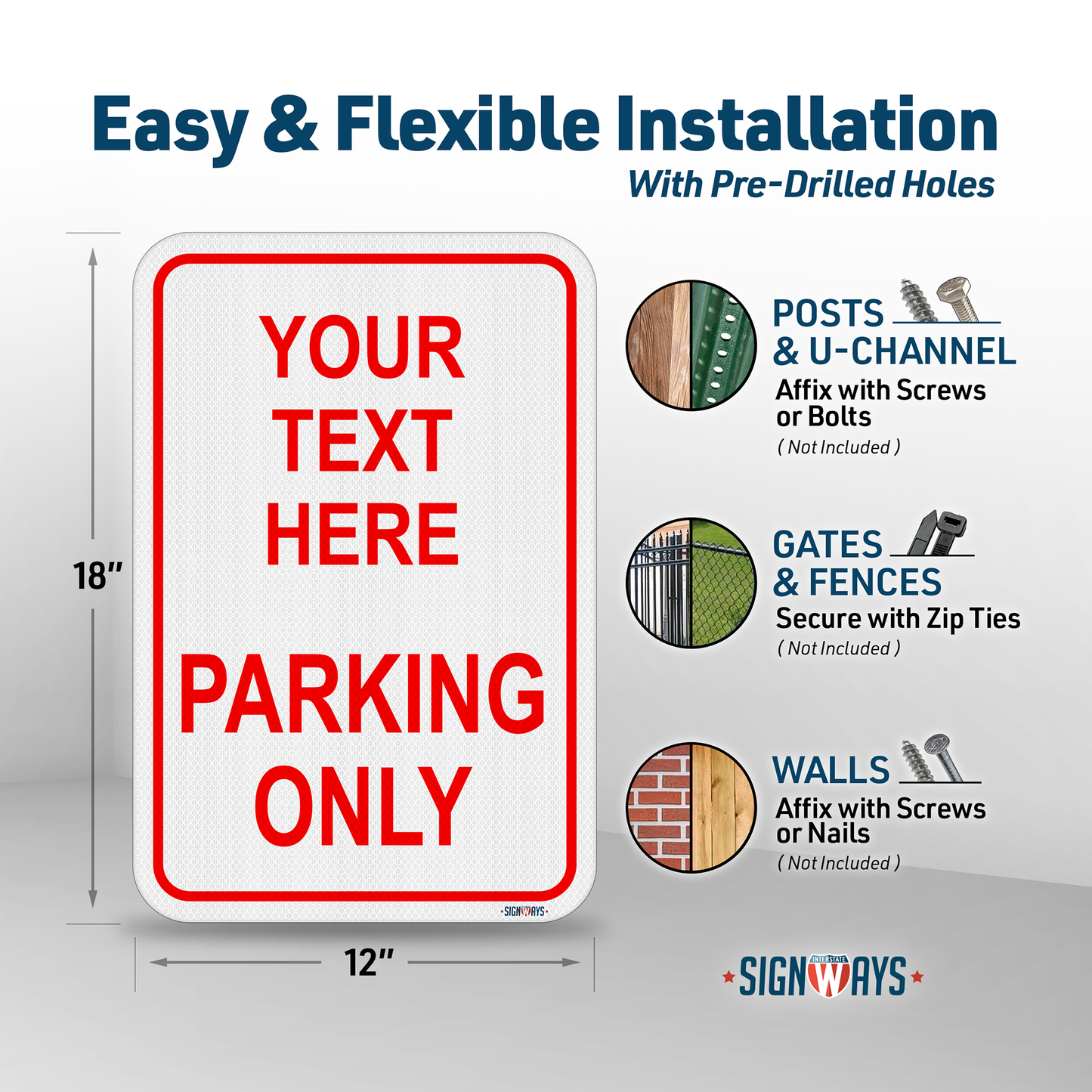 Parking Signs for Outside | Custom Sign Outdoor Metal | Design Color Font Text | 12x18”