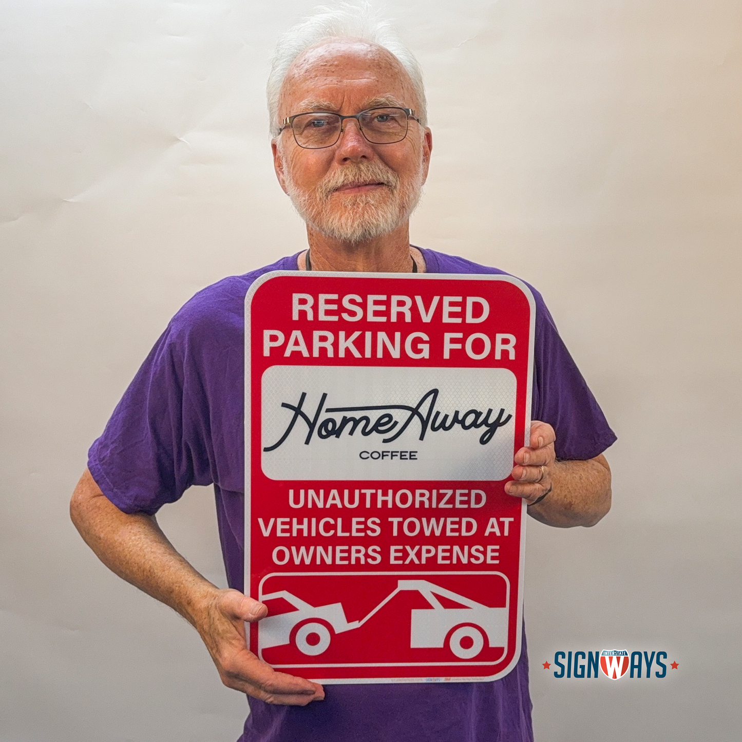 Custom Reserved Parking Sign w Your Text or Logo | Unauthorized Vehicles Towed at Owners Expense | 3M Non-Reflective Aluminum | Red White 12x18”