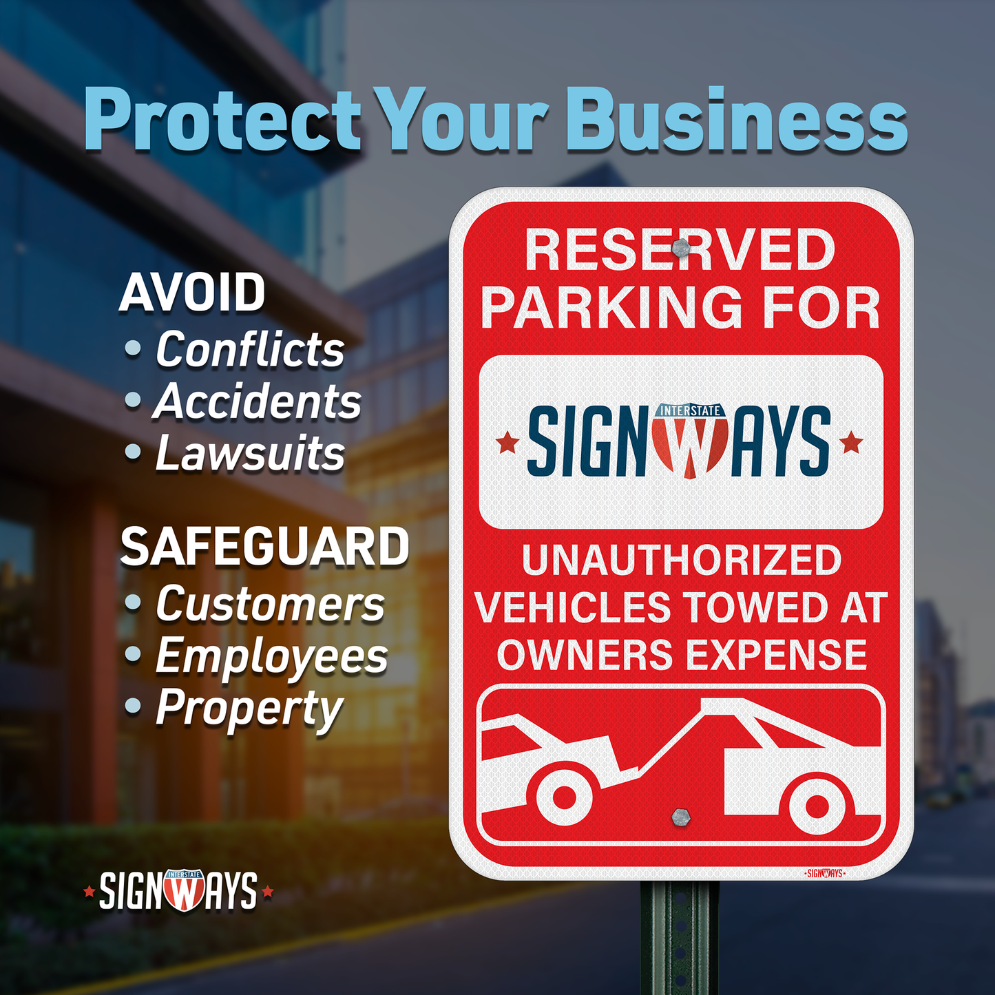 Custom Reserved Parking Sign w Your Text or Logo | Unauthorized Vehicles Towed at Owners Expense | 3M Non-Reflective Aluminum | Red White 12x18”