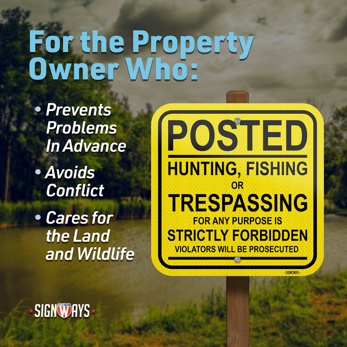 No Hunting or Trespassing Signs, No Fishing Signs | Yellow / Black 12x12”