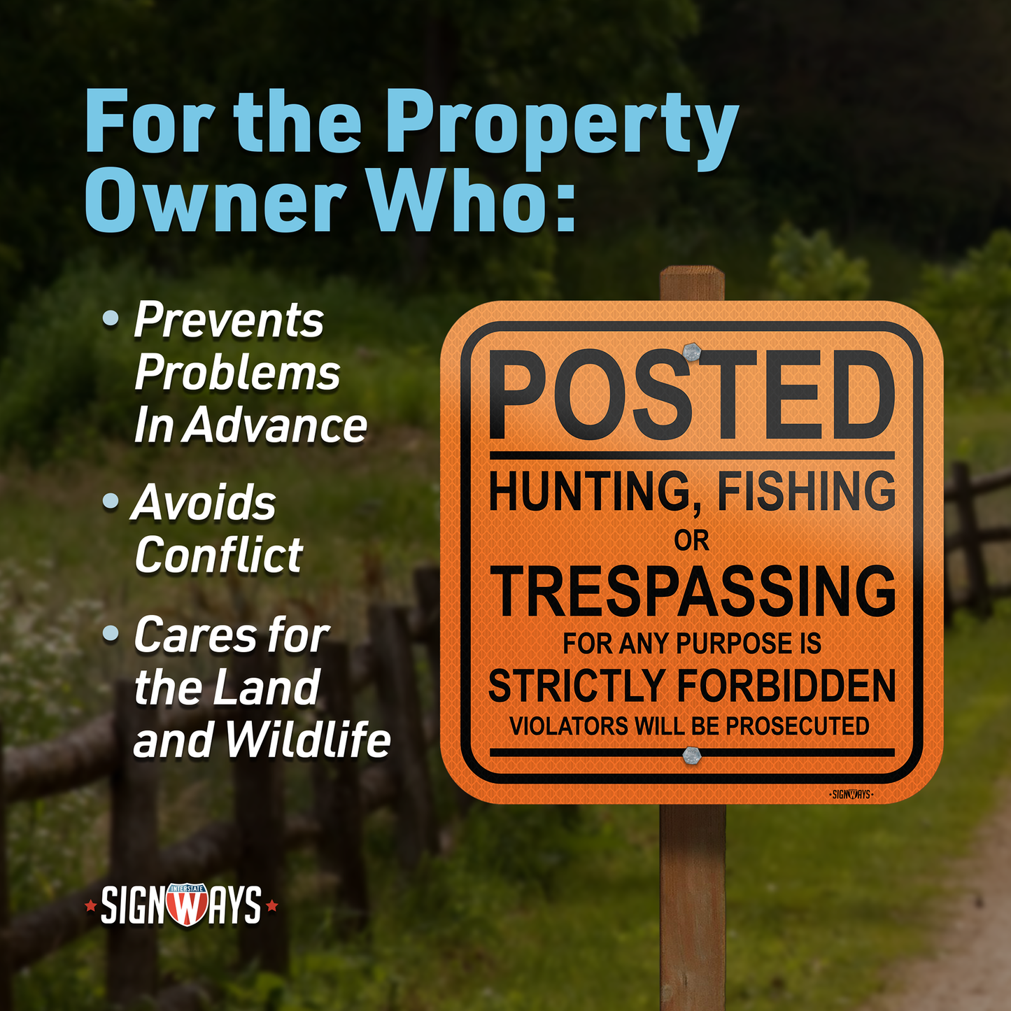 No Hunting or Trespassing Signs, No Fishing Signs | Orange / Black 12x12”