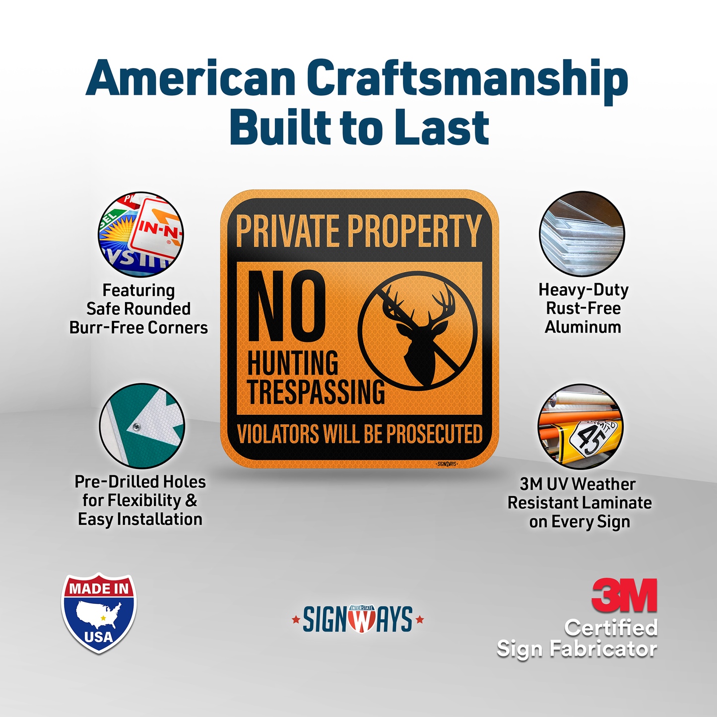 Private Property Signs, No Hunting Trespassing Signs | 3M Aluminum Orange 12x12”