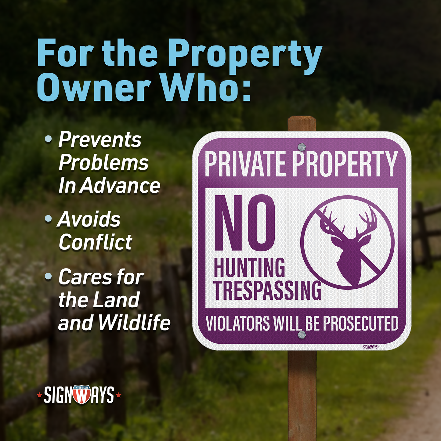 Private Property Signs, No Hunting Trespassing Signs | 3M Aluminum Purple 12x12”