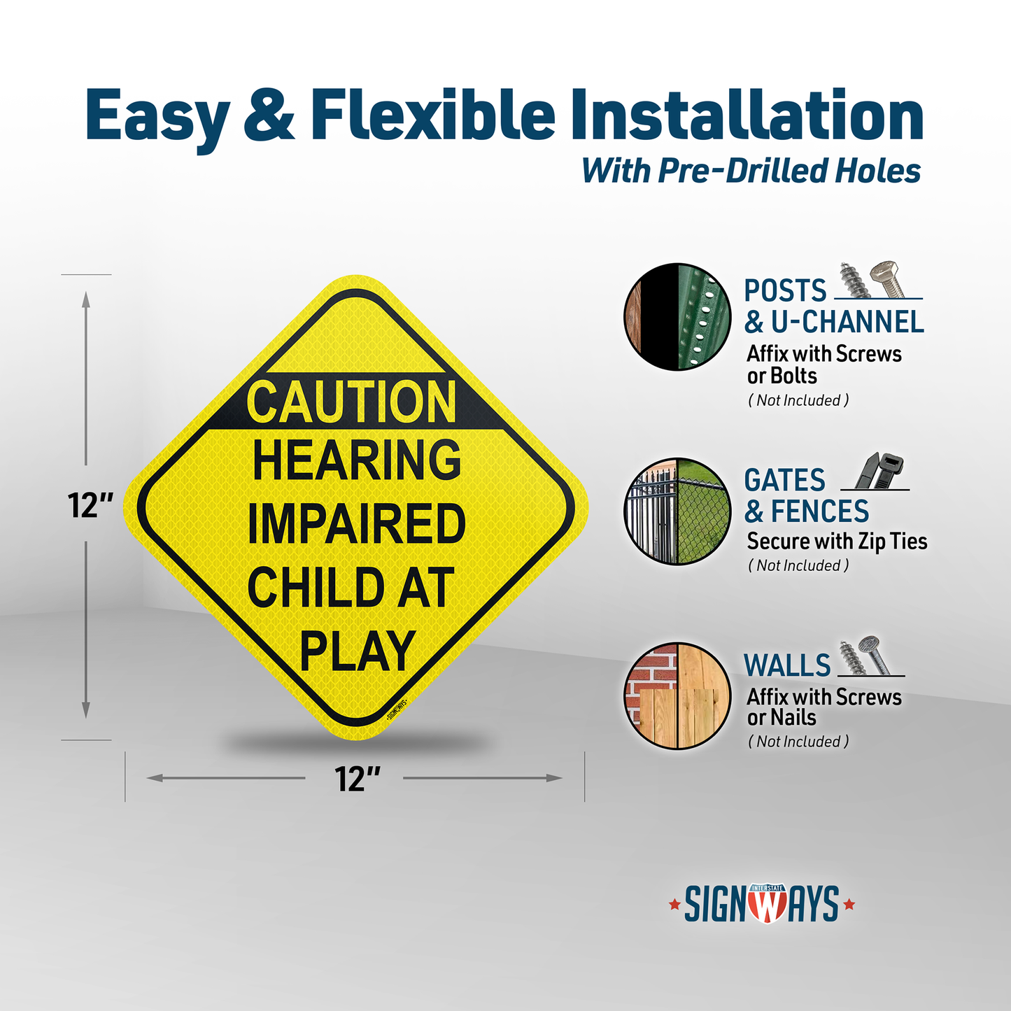 SignWays Slow Down Signs for Neighborhoods: Caution Visually Impaired Child at Play Sign | Made in USA | 12” x 12”