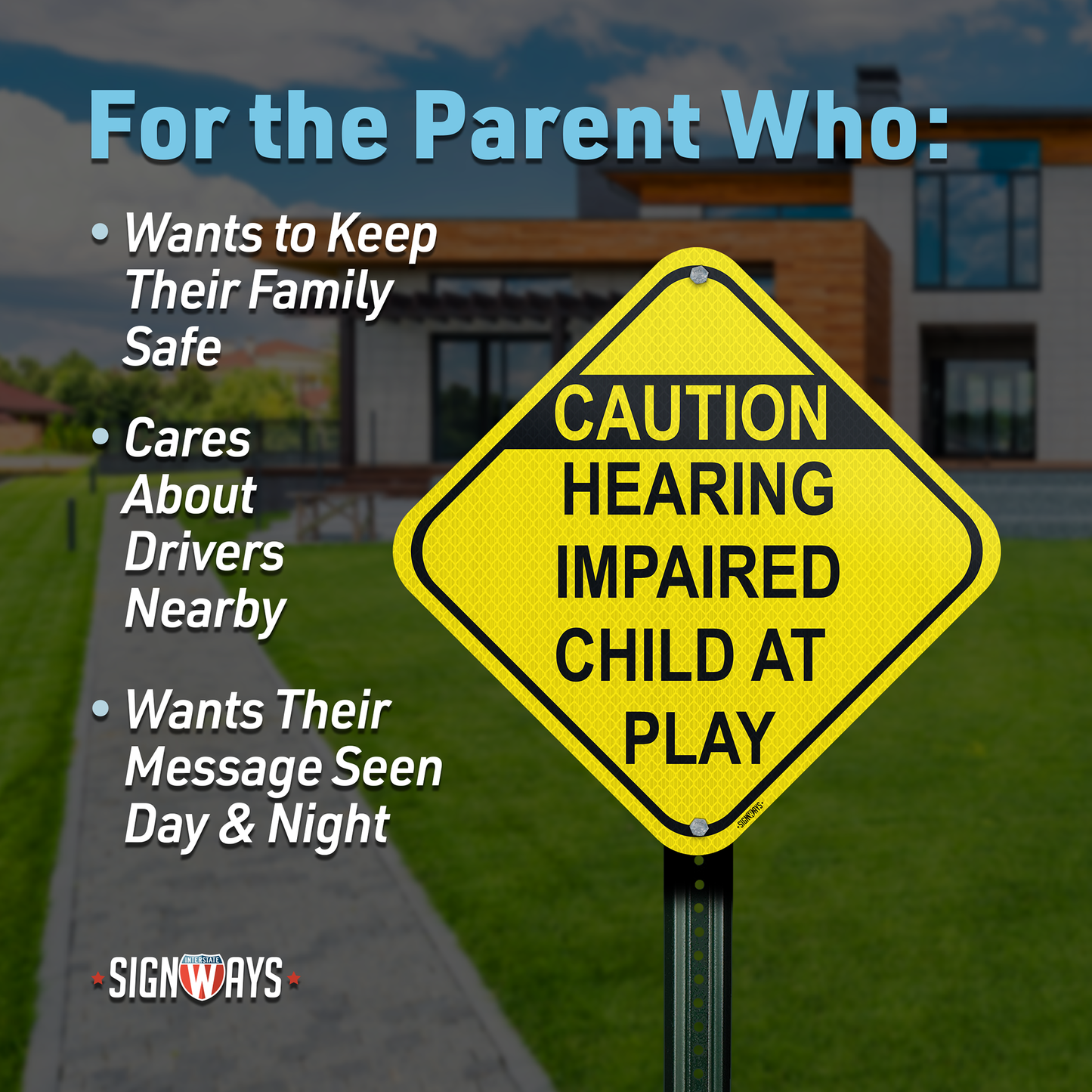 SignWays Slow Down Signs for Neighborhoods: Caution Hearing Impaired Child at Play Sign | Made in USA | 12” x 12”