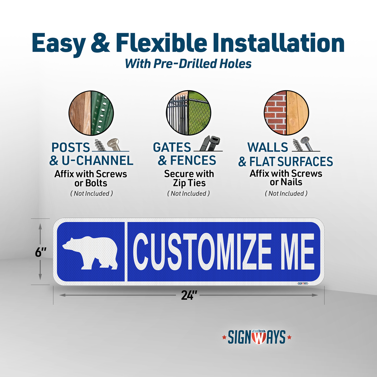 Street Signs Customized Bear | Personalized Street Sign | Color, Symbol, Font, Words, Single-Sided 24x6”