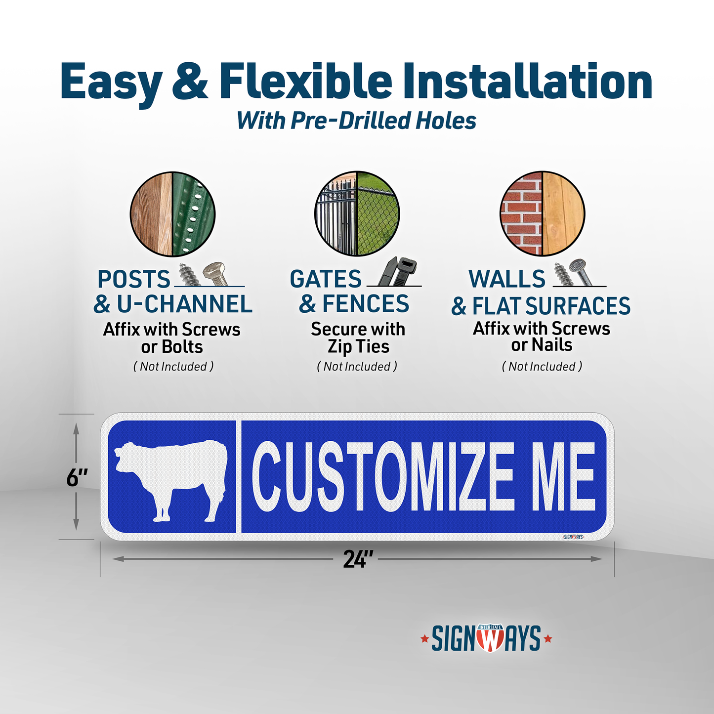 Street Signs Customized Cow | Personalized Street Sign | Color, Symbol, Font, Words, Double-Sided 24x6”