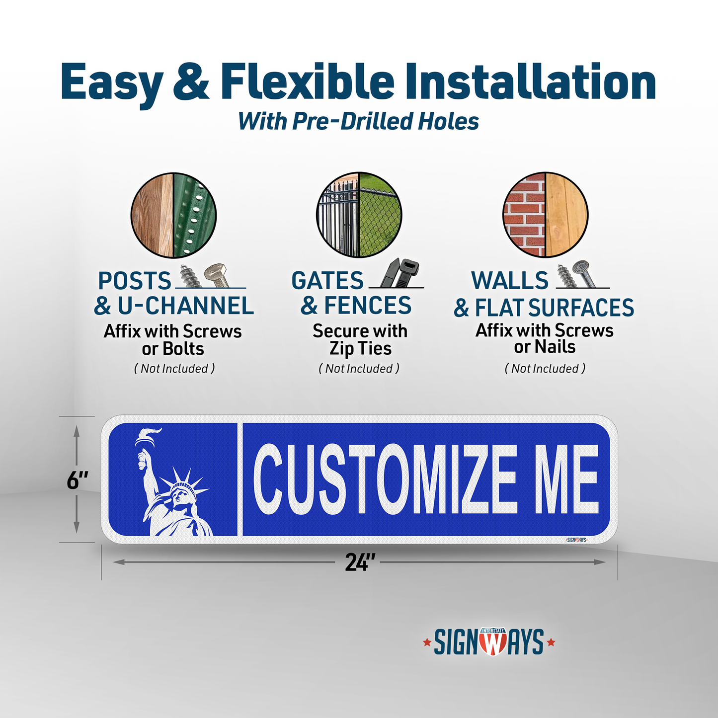 Street Signs Customized Statue of Liberty | Personalized Street Sign | Color, Symbol, Font, Words, Single-Sided 24x6”