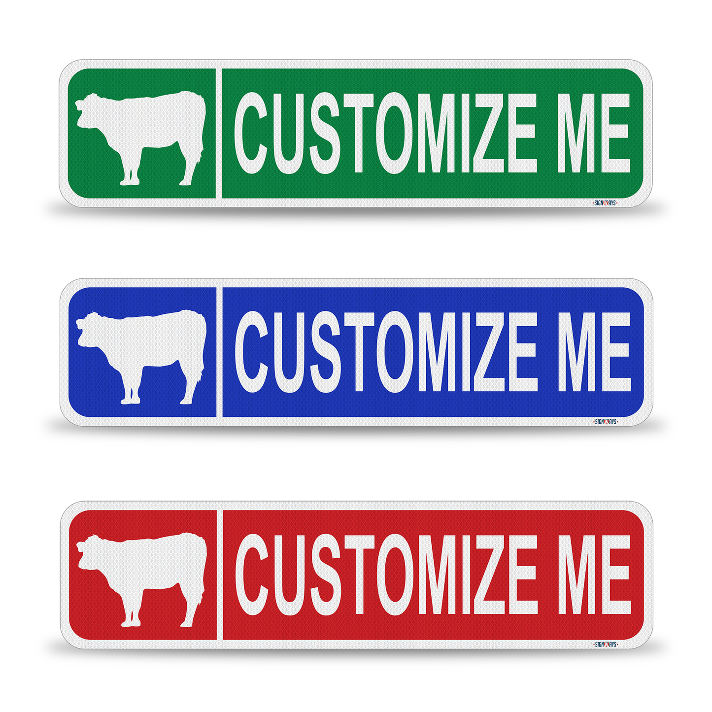 Street Signs Customized Cow | Personalized Street Sign | Color, Symbol, Font, Words, Double-Sided 24x6”