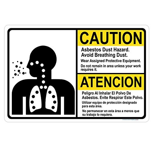 Bilingual Asbestos Dust Hazard Avoid Breathing Dust Sign