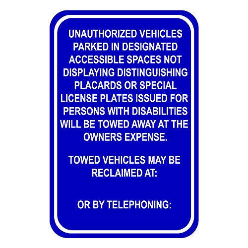 Signways, Customizable Blue Unauthorized Vehicles Handicap Towed