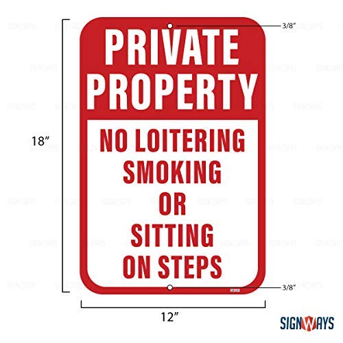 Private Property No Loitering Smoking or Sitting on Steps Sign