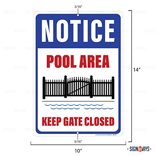 Pool Area Keep Gate Closed 10"x14" Sign