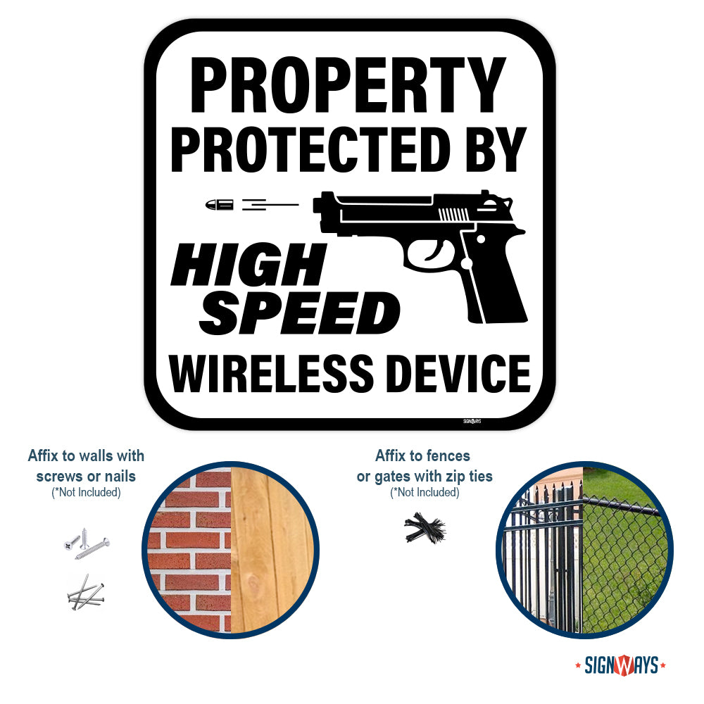 Property Protected By High Speed Wireless Device, Second Amendment Sign