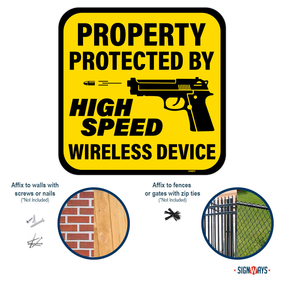 Property Protected By High Speed Wireless Device, Second Amendment Sign