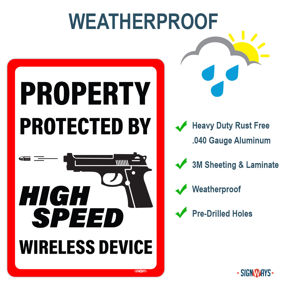 Property Protected By High Speed Wireless Device, Second Amendment Sign