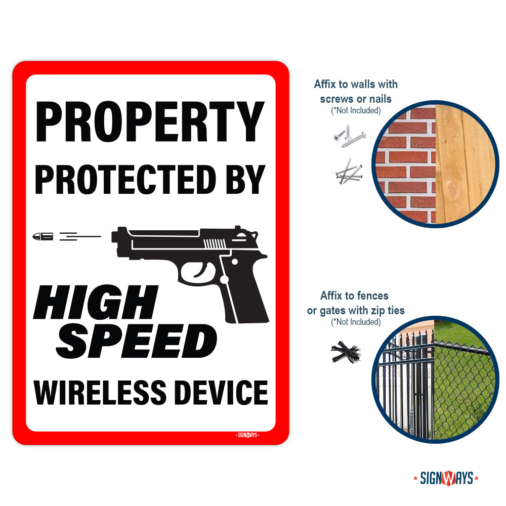 Property Protected By High Speed Wireless Device, Second Amendment Sign