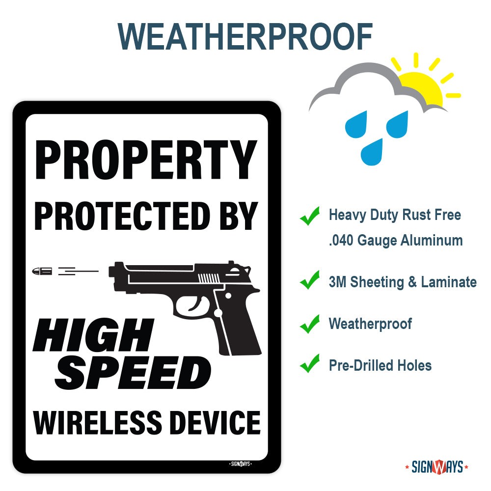 Property Protected By High Speed Wireless Device, Second Amendment Sign