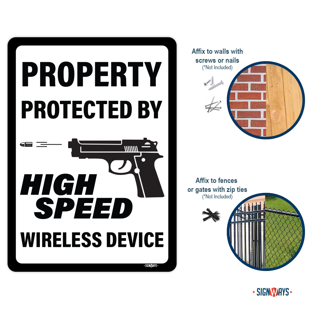Property Protected By High Speed Wireless Device, Second Amendment Sign