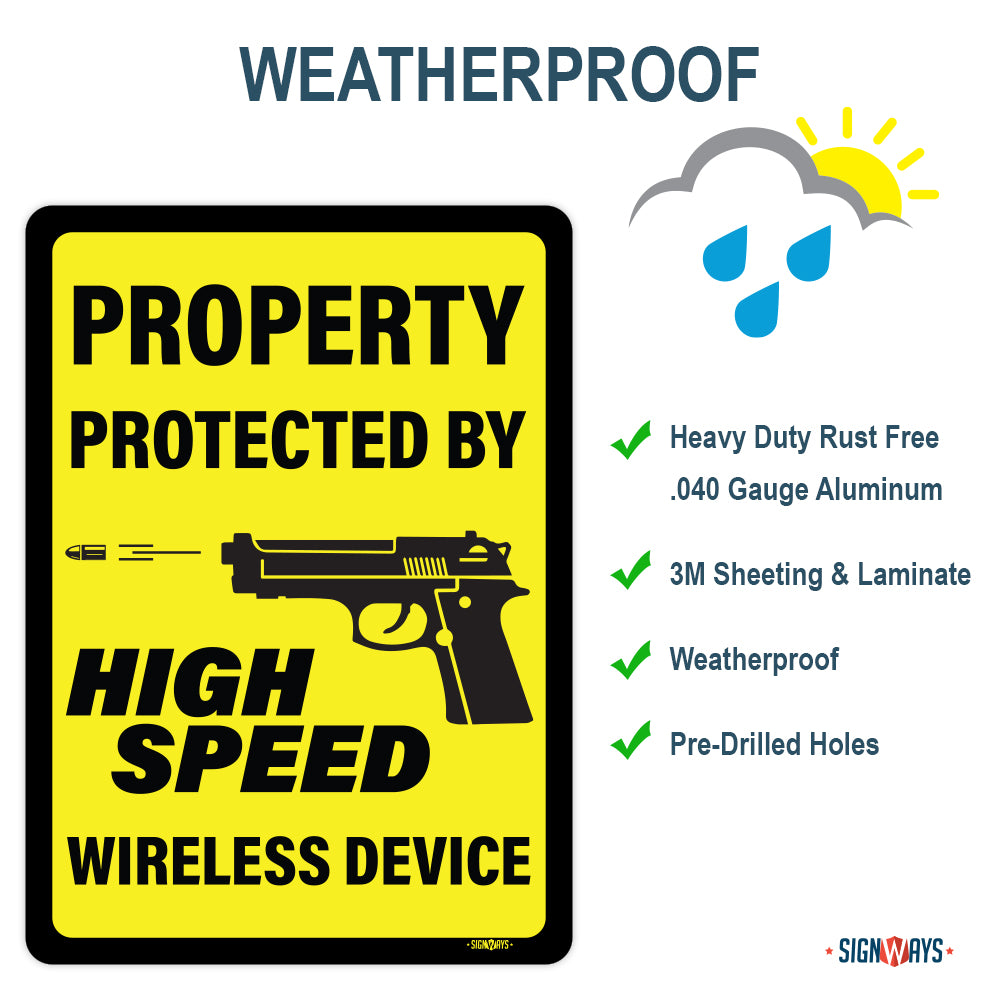 Property Protected By High Speed Wireless Device, Second Amendment Sign