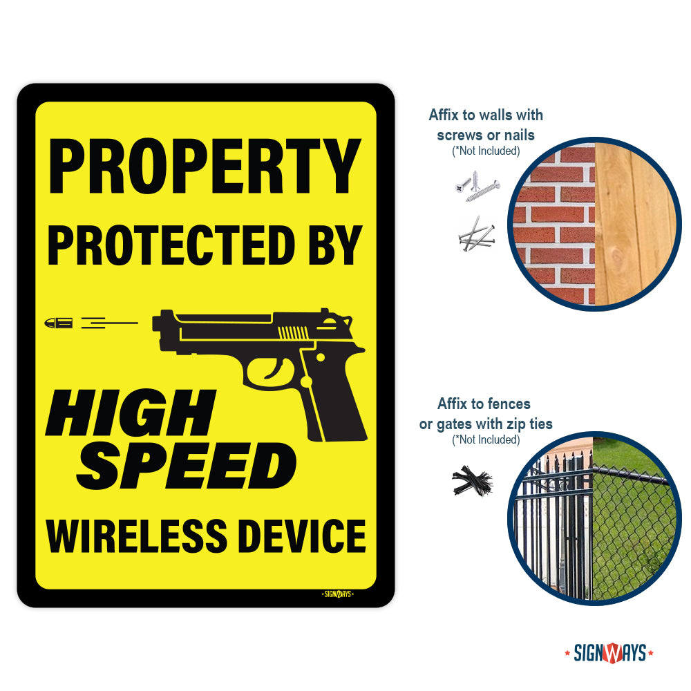 Property Protected By High Speed Wireless Device, Second Amendment Sign