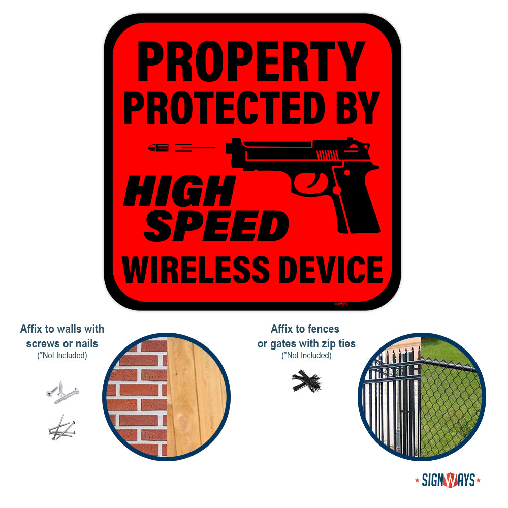 Property Protected By High Speed Wireless Device, Second Amendment Sign
