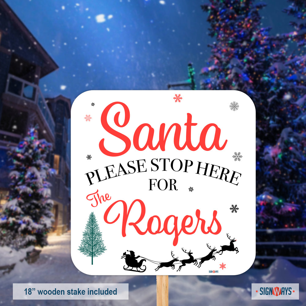Personalized / Customizable Santa Stop Here Traditional Holiday Yard Sign Kit