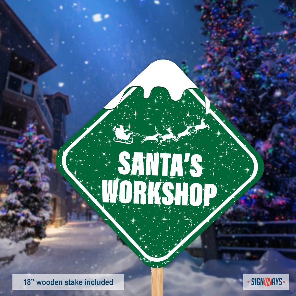 Snowy Santa's Workshop Sign
