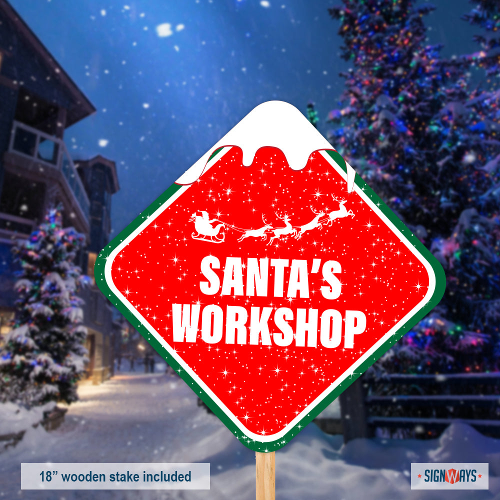 Snowy Santa's Workshop Sign
