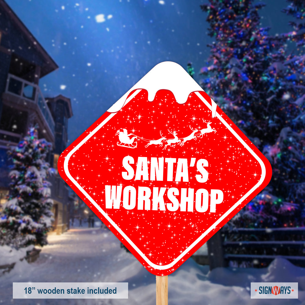 Snowy Santa's Workshop Sign