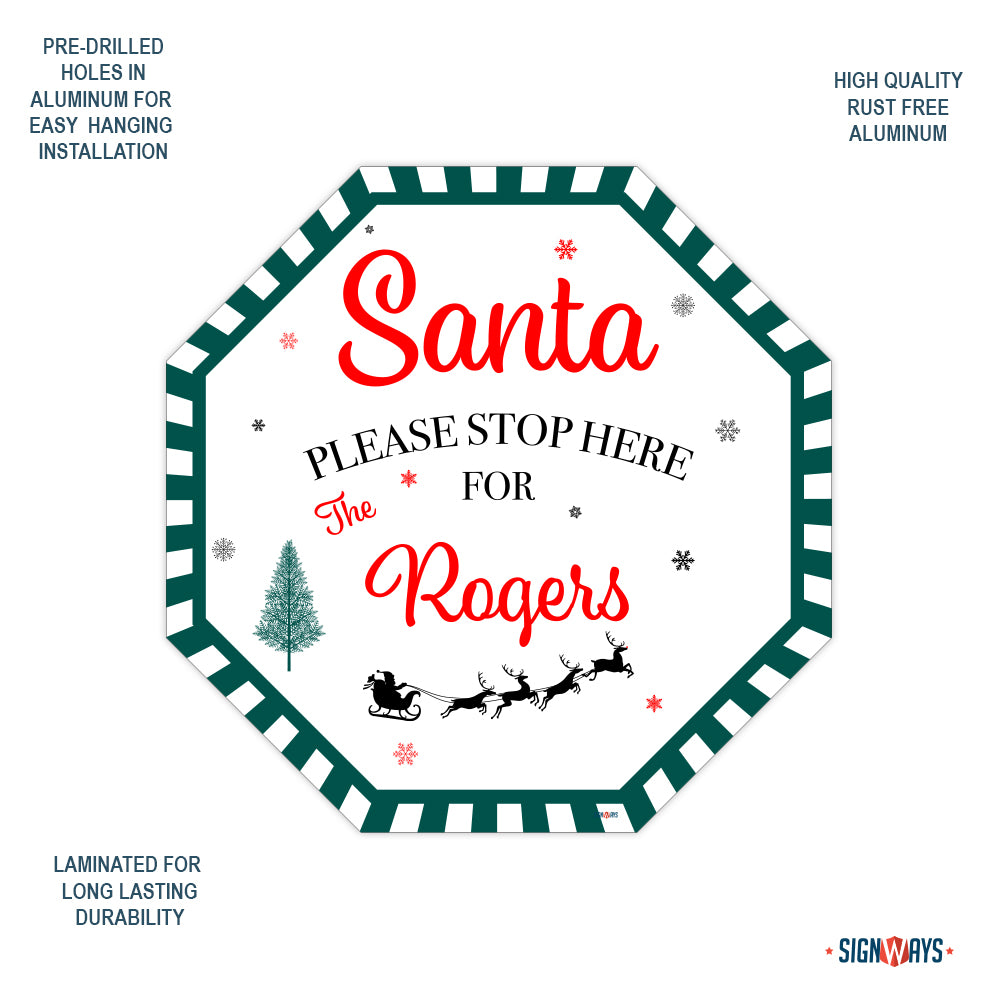 Personalized / Customizable Classic Santa Stop Here 12"x12" Stop Sign Yard Kit
