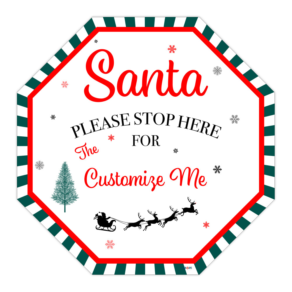 Personalized / Customizable Classic Santa Stop Here 12"x12" Stop Sign Yard Kit
