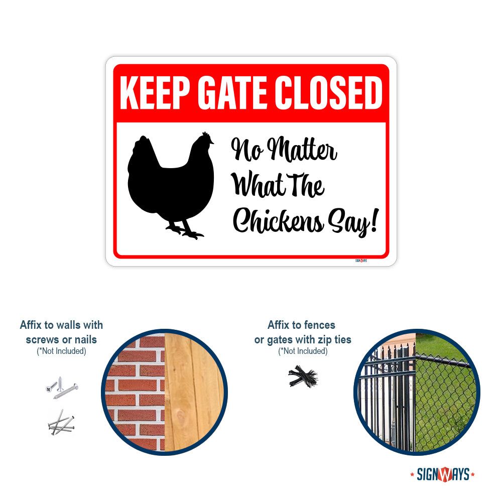 Keep Gate Closed, No Matter What The Chickens Say Sign