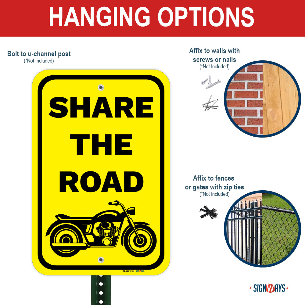 Share The Road (Cruiser Motorcycle Image) Sign